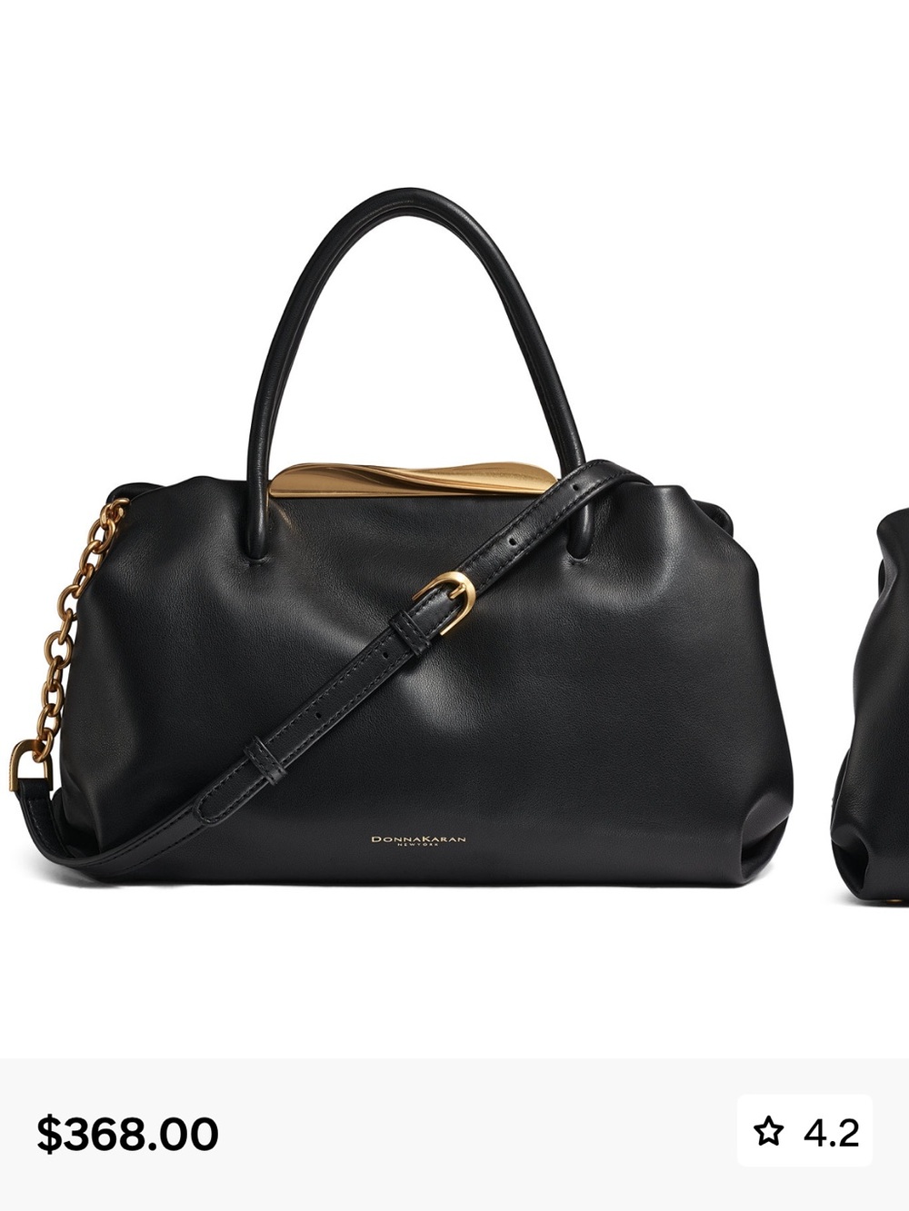 Donna Karan Black Leather Top-Handle Satchel with Gold Accents